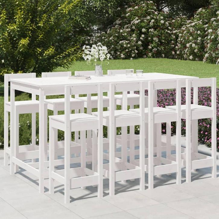 vidaXL 9-delige Barset massief grenenhout wit, Tuin en Terras, Tuinsets en Loungesets, Nieuw, Meer dan 8 zitplaatsen, Verzenden