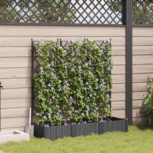 vidaXL Plantenbakken 3 st met latwerk 120x40x125,5 cm zwart, Tuin en Terras, Bloembakken en Plantenbakken, Minder dan 60 cm, Nieuw