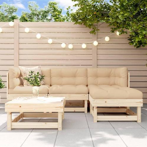 vidaXL 5-delige Loungeset met kussens massief hout, Tuin en Terras, Tuinsets en Loungesets, Loungeset, Nieuw, 5 zitplaatsen, Hout