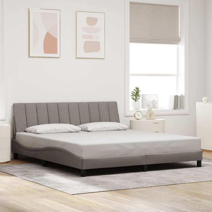 vidaXL Bedframe zonder matras Hanko stof taupe 180x200 cm, Huis en Inrichting, Slaapkamer | Bedden, 80 cm, 200 cm, Eenpersoons