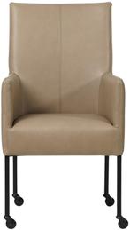 Taupe leren moderne eetkamerstoel - poot rond zwart met wiel, Overige kleuren, Nieuw, Leer, Ophalen of Verzenden