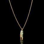Oud-Egyptisch Faience Baviaan Amulet in een vergulde hanger