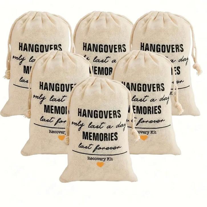 Vrijgezellenfeest Hangover Recovery Kit bags 6 stuks, Hobby en Vrije tijd, Feestartikelen, Geboorte of Huwelijk, Nieuw, Feestartikel