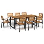 vidaXL 9-delige Tuinset massief acaciahout en metaal, Nieuw, 8 zitplaatsen, Tuinset, Verzenden