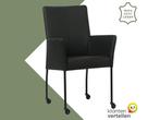 Leren eetkamerstoel Comfort met wieltjes en armleuning -, Huis en Inrichting, Stoelen, Zwart, Nieuw, Leer, Ophalen of Verzenden