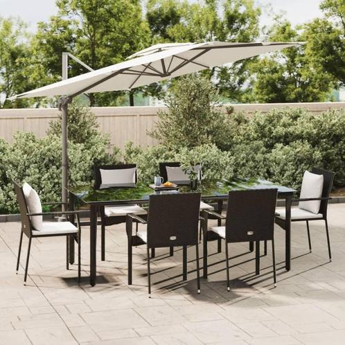 vidaXL 7-delige Tuinset met kussens poly rattan zwart, Tuin en Terras, Tuinsets en Loungesets, Tuinset, Nieuw, 6 zitplaatsen, Rotan