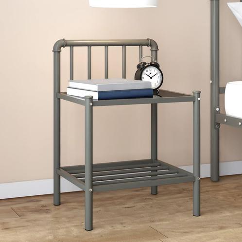 vidaXL Nachtkastje 45x34,5x62,5 cm metaal en glas grijs en, Huis en Inrichting, Slaapkamer | Nachtkastjes, Nieuw, Minder dan 45 cm