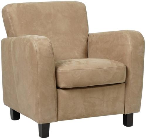 Leren fauteuil - Kenia Leer Taupe - Hout zwart, Huis en Inrichting, Fauteuils, 75 tot 100 cm, 75 tot 100 cm, Nieuw, Leer, Ophalen of Verzenden