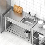 Vrijstaande Roestvrijstalen Gootsteen met Werkbank (Rechts),, Huis en Inrichting, Woonaccessoires | Overige, Verzenden, Zo goed als nieuw
