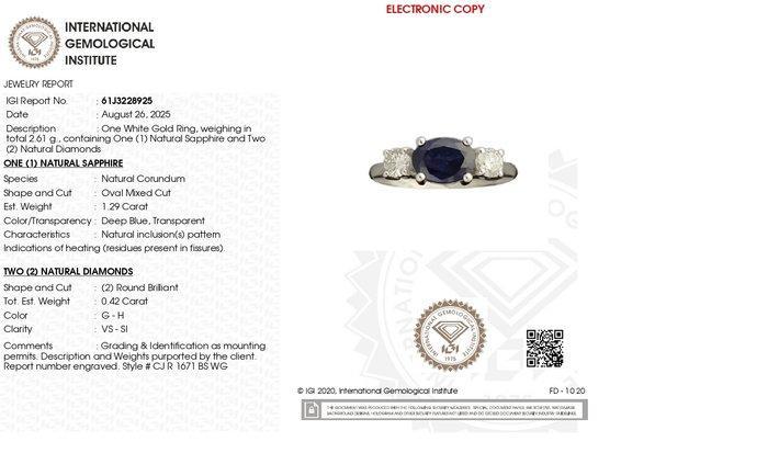 Ring - 14 karaat Witgoud - 1.71ct. tw. Saffier - Diamant, Sieraden, Tassen en Uiterlijk, Ringen