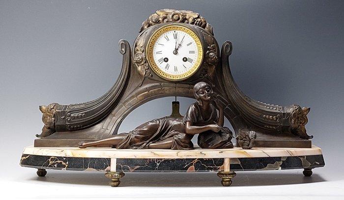 Pendule - Marmer, Legering - 1920-1930 - Art Deco pendule -, Antiek en Kunst, Kunst | Designobjecten
