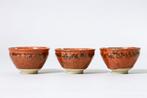 Small Tea Bowls Red Star-Pattern  with Original Box -