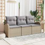 vidaXL Tuin Sofa Set met kussen 3 pcs Beige Poly riet, Tuin en Terras, Tuinsets en Loungesets, Verzenden, Nieuw, Rotan