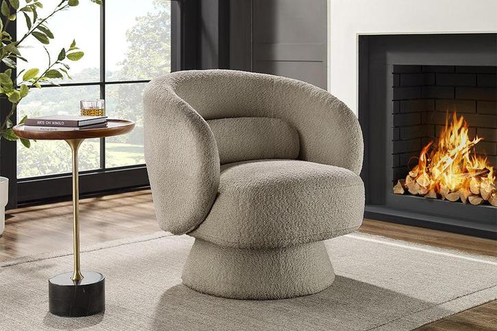 Design draaifauteuil BOSSA NOVA taupe bouclé - 43527, Huis en Inrichting, Fauteuils, Ophalen of Verzenden