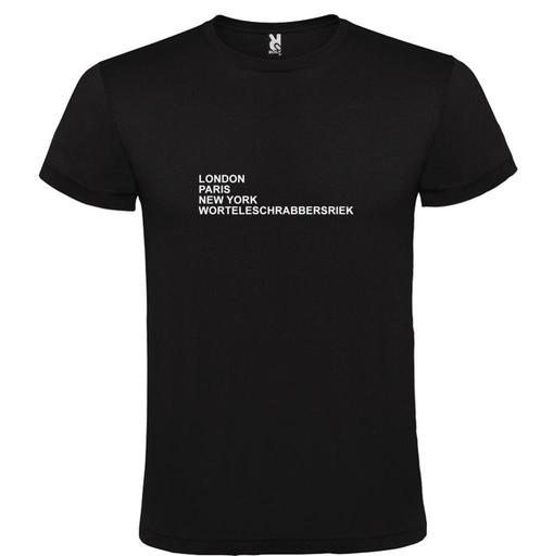 Worteleschrabbersriek op t-shirt als print met London, Paris, Kleding | Heren, T-shirts, Overige kleuren, Nieuw, Overige maten