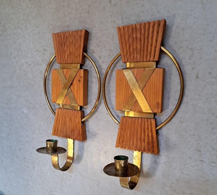 Dahlquist - Kandelaar - hout en messing - Twee wand, Antiek en Kunst, Kunst | Designobjecten