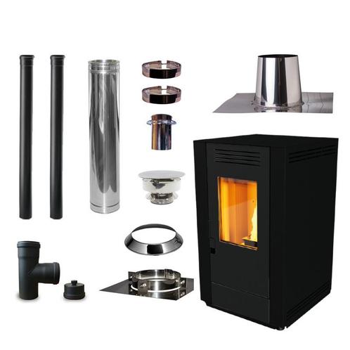 Pelletkachel incl set plat dak 0-5 graden Ø80mm, Huis en Inrichting, Kachels, Vrijstaand, Nieuw, Hout, Ophalen of Verzenden
