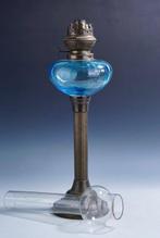 Olielamp - Stylish oil lamp with blue glass - Glas, Messing, Antiek en Kunst