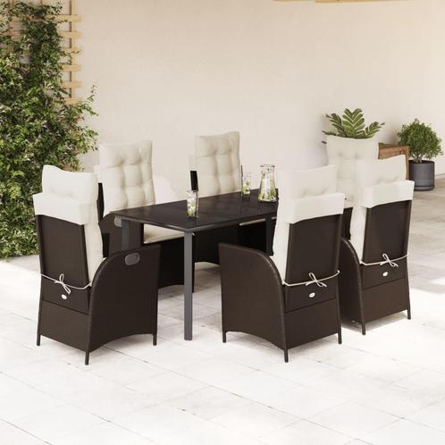 vidaXL 7-delige Tuinset met kussens poly rattan bruin, Tuin en Terras, Tuinsets en Loungesets, Tuinset, Nieuw, 6 zitplaatsen, Rotan