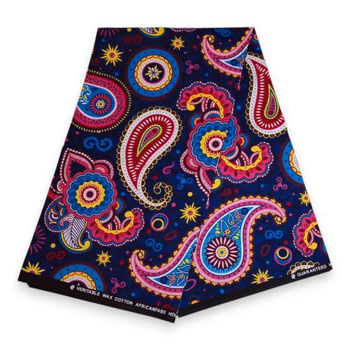 Afrikaanse print stof - Blauw Roze Paisley - 100% katoen - 1, Hobby en Vrije tijd, Stoffen en Lappen, Nieuw, Ophalen of Verzenden
