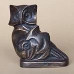 Beeld, Uil met kuiken - 15 cm - Brons