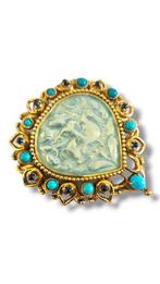 Broche - 18 karaat Geel goud, Vintage 18k gouden emaille, Sieraden, Tassen en Uiterlijk, Antieke sieraden