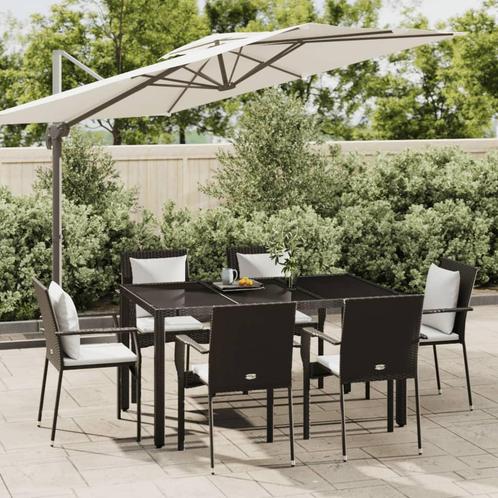 vidaXL 7-delige Tuinset met kussens poly rattan zwart, Tuin en Terras, Tuinsets en Loungesets, Tuinset, Nieuw, 6 zitplaatsen, Rotan