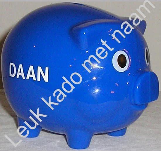 Blauw spaarvarken met naam Styn, Kinderen en Baby's, Speelgoed | Overig, Verzenden