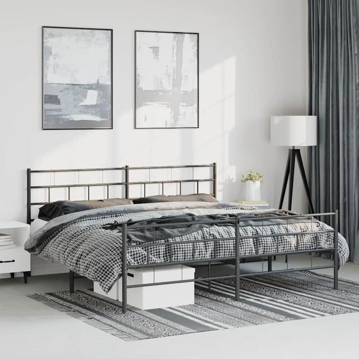 vidaXL Bedframe met hoofd- en voeteneinde metaal zwart, Huis en Inrichting, Slaapkamer | Bedden, Zwart, Nieuw, Metaal, Tweepersoons