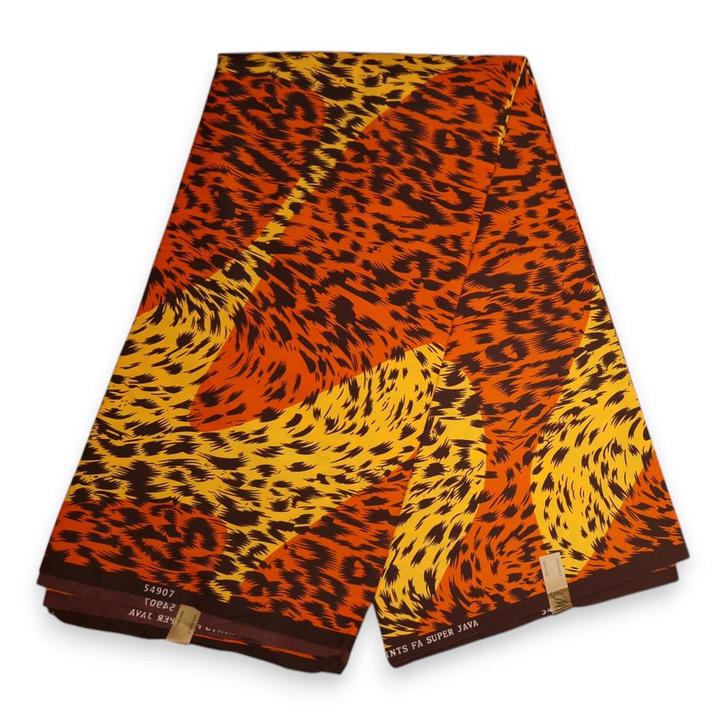 Afrikaanse stof - Oranje / Gele Leopard - Polycotton - 1 yar, Hobby en Vrije tijd, Stoffen en Lappen, Nieuw, Ophalen of Verzenden