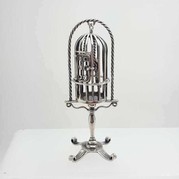 Miniatuur beeldje - Vogelkooi met papegaai op standaard -, Antiek en Kunst, Antiek | Goud en Zilver