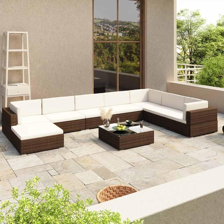 vidaXL 8-delige Loungeset met kussens poly rattan bruin, Tuin en Terras, Tuinsets en Loungesets, Loungeset, Nieuw, 8 zitplaatsen