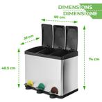 Jago® Vuilnisemmer, 45 liter, 3 vakken, roestvrij staal, met, Verzenden, Nieuw