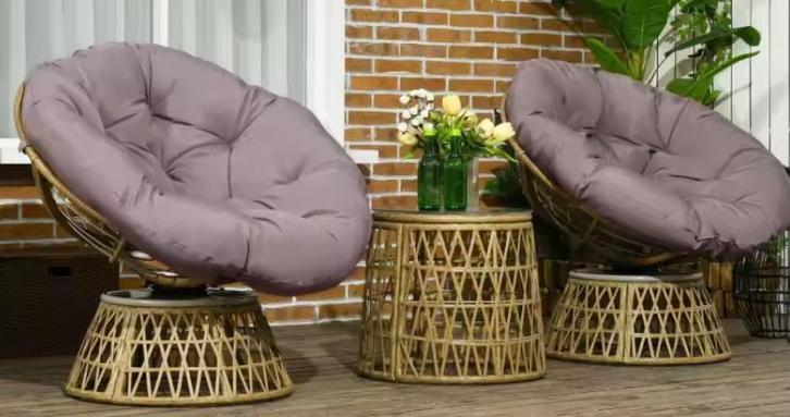 3-delige Rotan Balkonset – Roze Stoelen en Glazen Tafel, Tuin en Terras, Tuinstoelen, Nieuw, Verzenden
