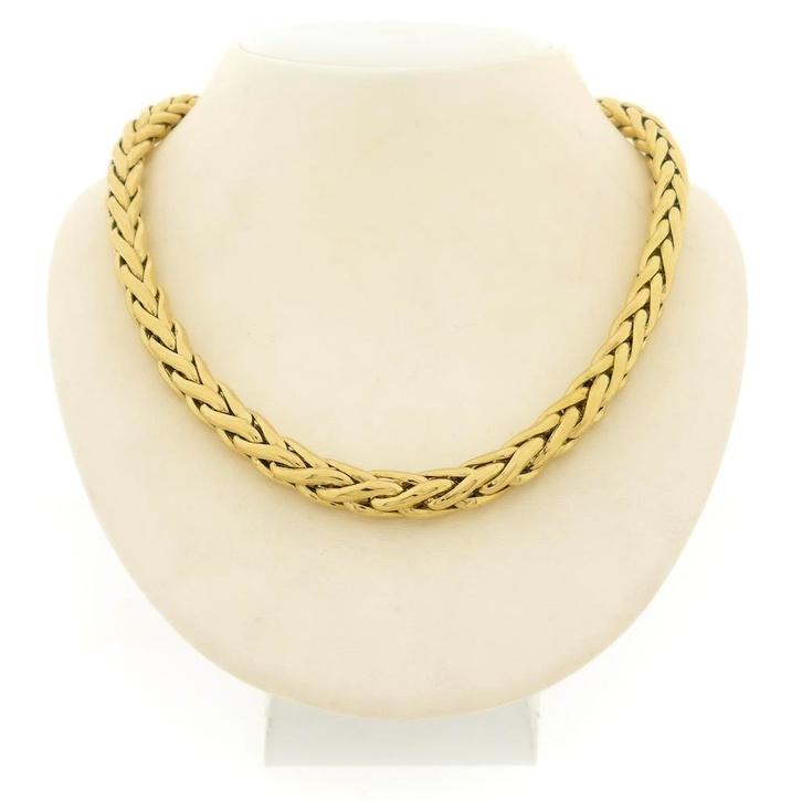 18 Krt. Bicolor gouden vossenstaart schakel collier | 44 cm, Sieraden, Tassen en Uiterlijk, Kettingen, Overige kleuren, Gebruikt
