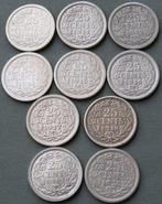 Nederland. Wilhelmina. 25 Cent 1910 tm 1925 (10 stuks).