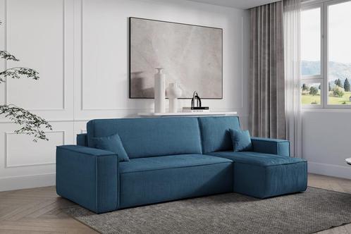 Hoekbank Ribstof Karlo Blauw | Universeel | €449,-, Huis en Inrichting, Banken | Bankstellen, 200 tot 250 cm, 100 tot 125 cm, Hoekbank