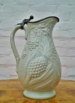 Kan - Steengoed, Tin - Monochroom witte Steengoed kan met, Antiek en Kunst