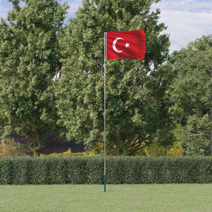vidaXL Vlag met vlaggenmast Turkije 5,5 m aluminium, Diversen, Vlaggen en Wimpels, Nieuw, Verzenden