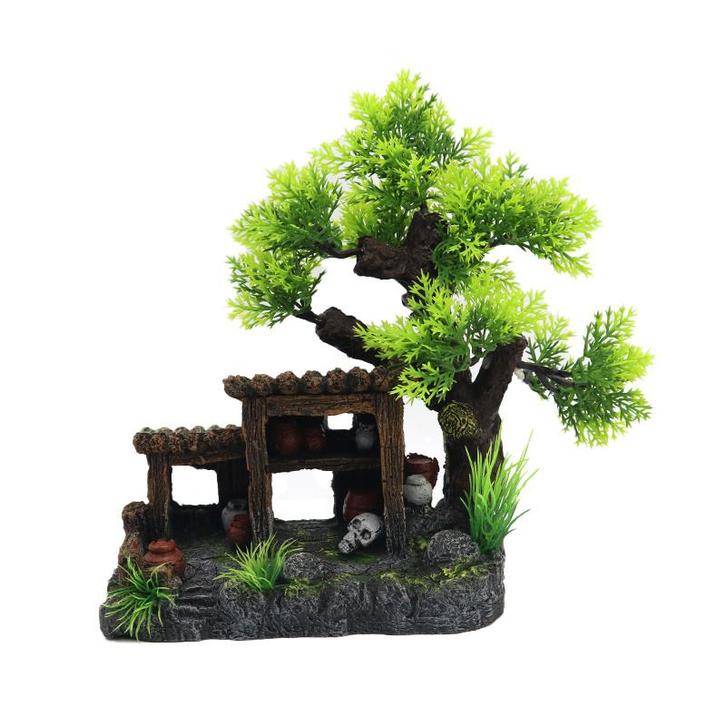 Hutje onder boom 21cm / Aquariumdecoratie As-157, Dieren en Toebehoren, Vissen | Aquaria en Toebehoren, Gevuld zeewateraquarium