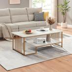 Salontafel Klibro marmerlook wit en goudkleurig 120x60x42 cm, Verzenden, Nieuw
