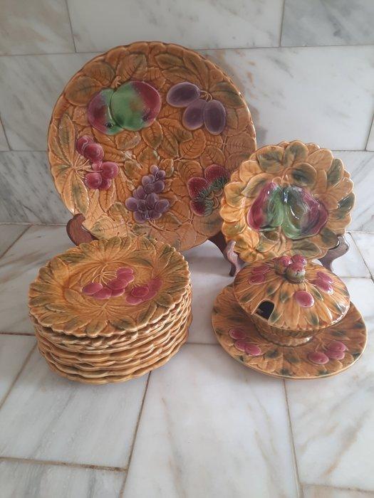Sarreguemines Barbotine Fruit - Dessertservies (12) -, Antiek en Kunst, Curiosa en Brocante