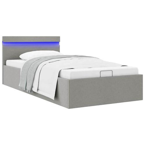vidaXL Bedframe met opbergruimte en LED stof lichtgrijs, Huis en Inrichting, Slaapkamer | Bedden, 90 cm, 200 cm, Grijs, Eenpersoons