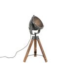 Industriële tafellamp tripod staal met hout kantelbaar -, Huis en Inrichting, Lampen | Tafellampen, Nieuw, Overige materialen