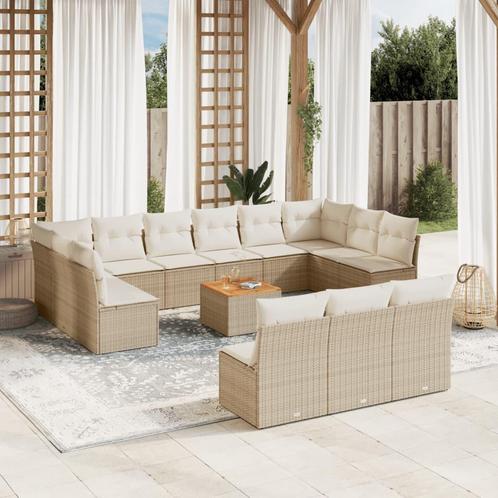 vidaXL 14-delige Loungeset met kussens poly rattan beige, Tuin en Terras, Tuinsets en Loungesets, Loungeset, Nieuw, 4 zitplaatsen