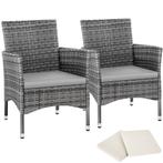 2 Wicker tuinstoelen met 4 kussenhoezen - grijs/lichtgrijs, Verzenden, Nieuw