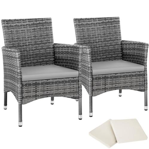 2 Wicker tuinstoelen met 4 kussenhoezen - grijs/lichtgrijs, Tuin en Terras, Tuinsets en Loungesets, Verzenden