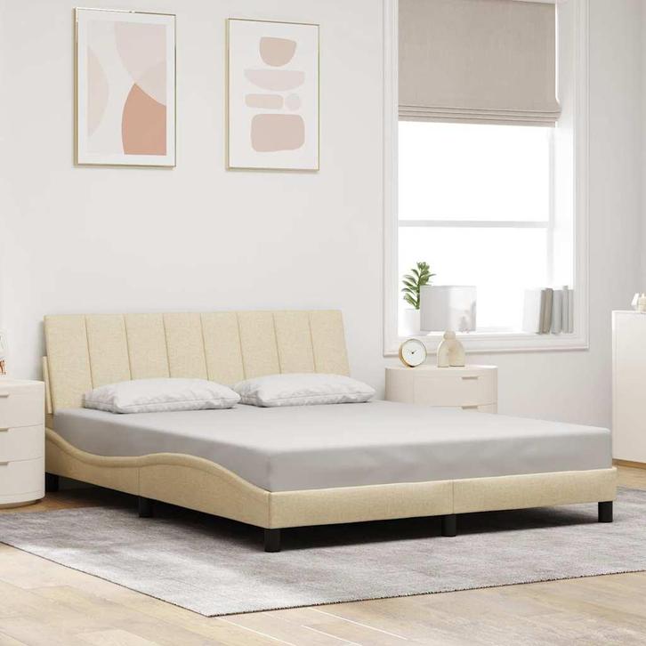 vidaXL Bedframe zonder matras Hanko stof crèmekleurig, Huis en Inrichting, Slaapkamer | Bedden, 160 cm, 200 cm, Crème, Tweepersoons