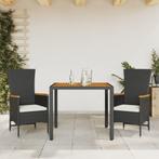 vidaXL 3-delige Tuinset met kussens poly rattan zwart, Tuin en Terras, Tuinsets en Loungesets, 2 zitplaatsen, Nieuw, Tuinset, Verzenden