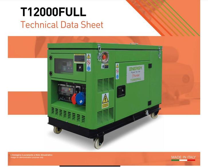 Energy 13,2 kVA Generator T12000FULL diesel, Doe-het-zelf en Verbouw, Aggregaten, 10 tot 30 kVA, Elektrisch startend, Geluidgedempt